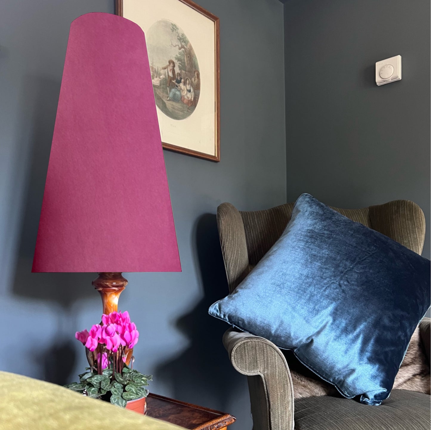 Pink Velvet cone lampshade, extra tall lampshade