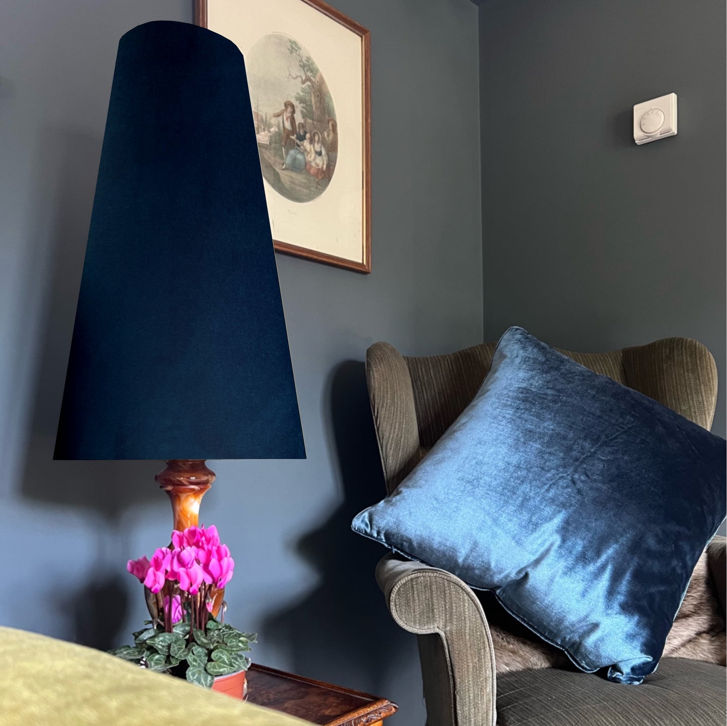 Navy Velvet cone lampshade, extra tall lampshade