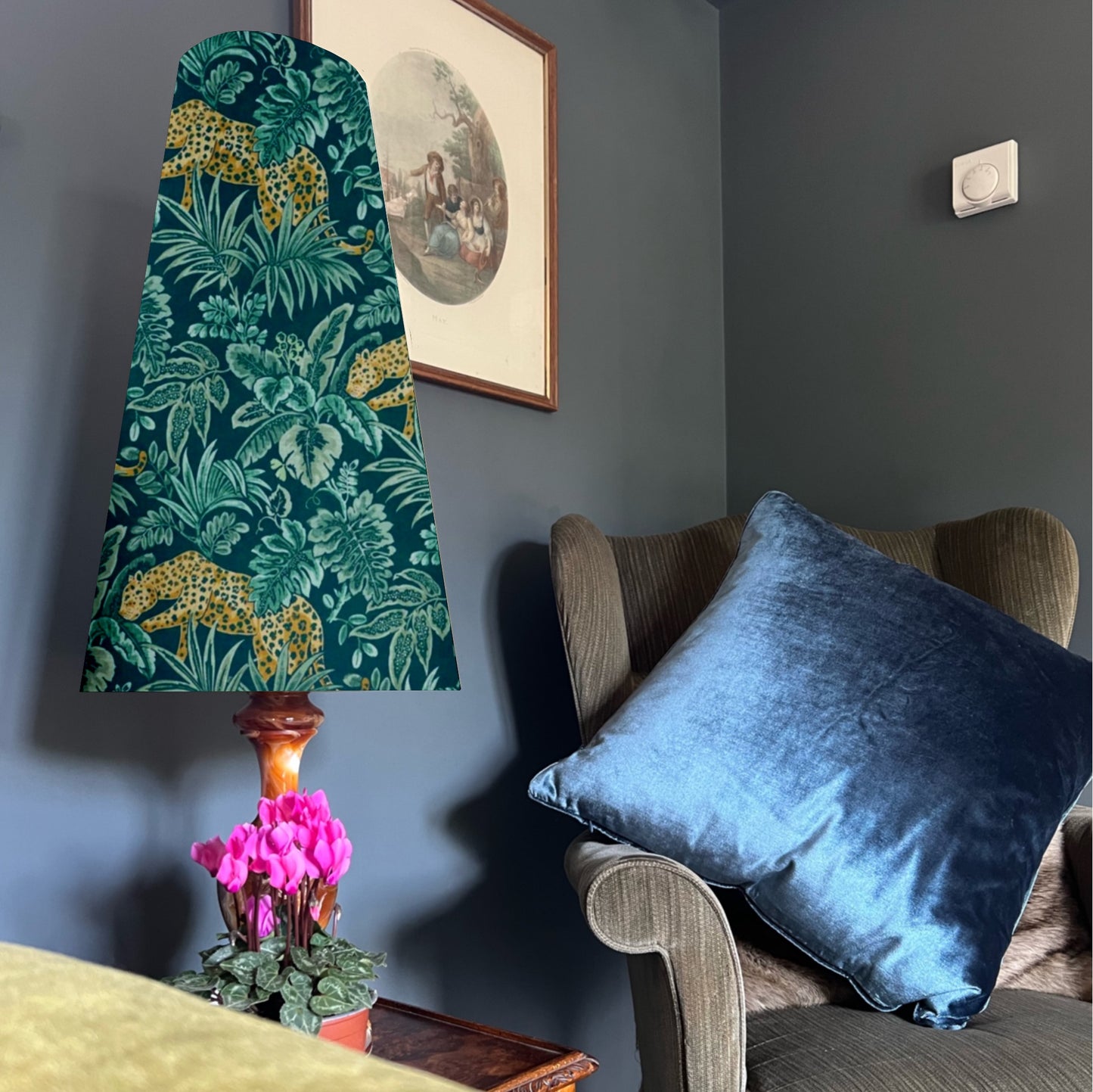 Jungle Leopard Velvet cone lampshade, extra tall lampshade