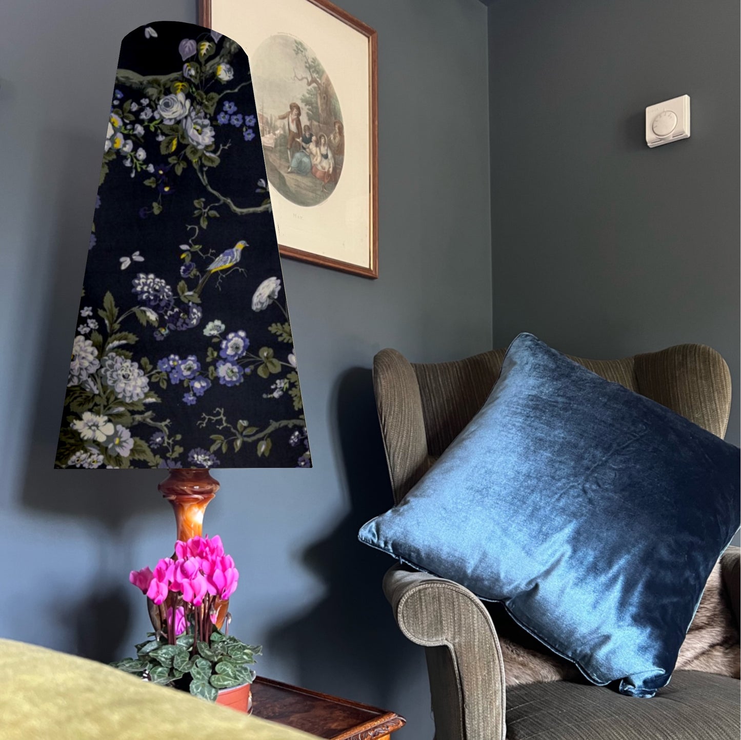 Midnight floral velvet cone lampshade, extra tall lampshade