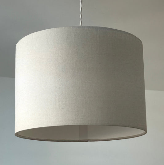 Off white linen drum lampshade/ ceiling shade with a white lining