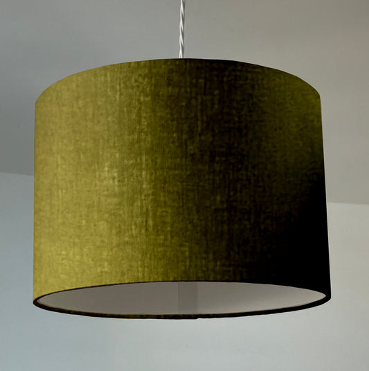 Olive linen drum lampshade/ ceiling shade with a white lining