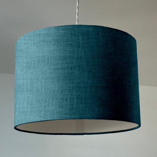 Teal linen drum lampshade/ ceiling shade with a white linin