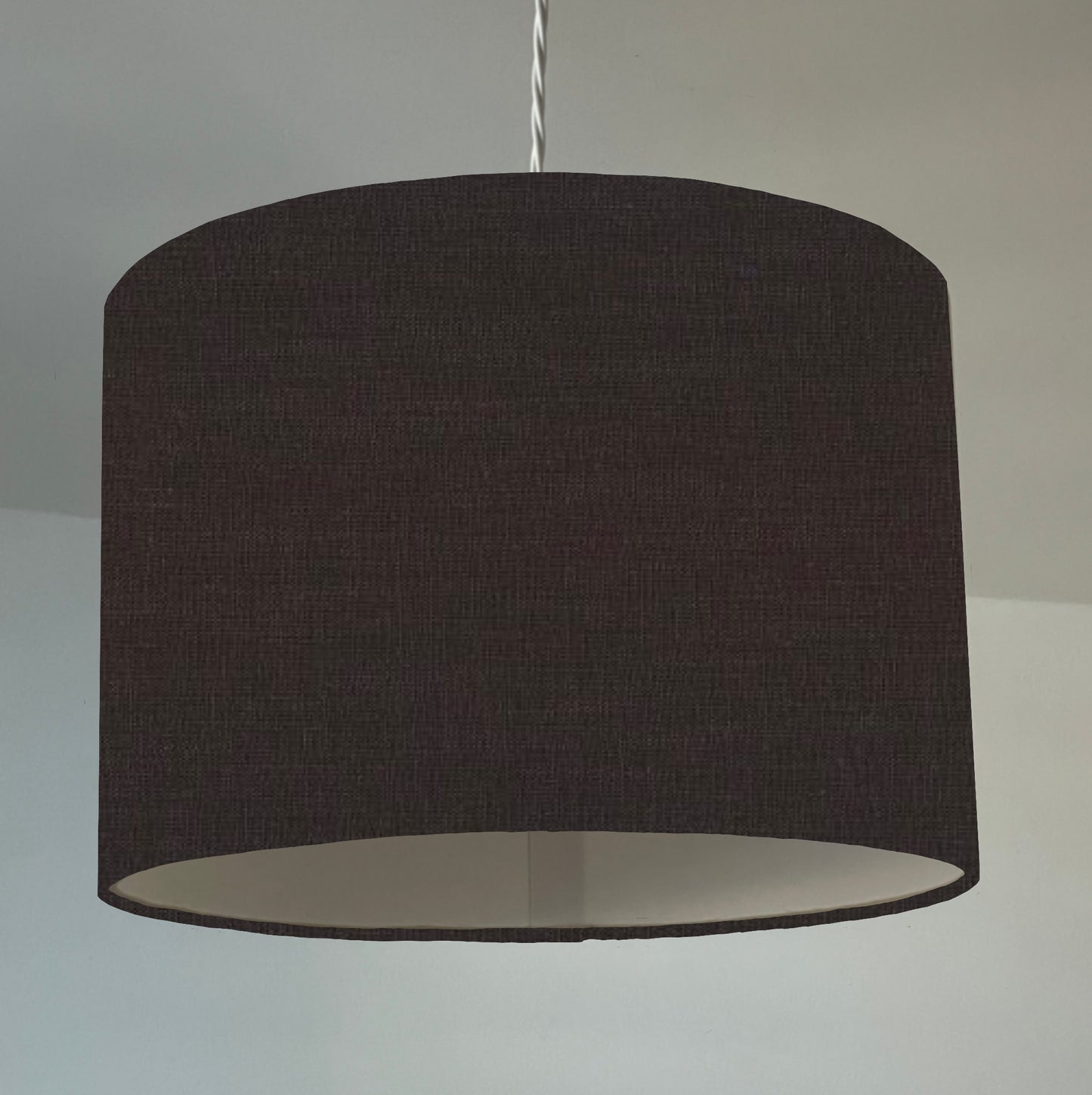 Brown linen drum lampshade/ ceiling shade with a white lining