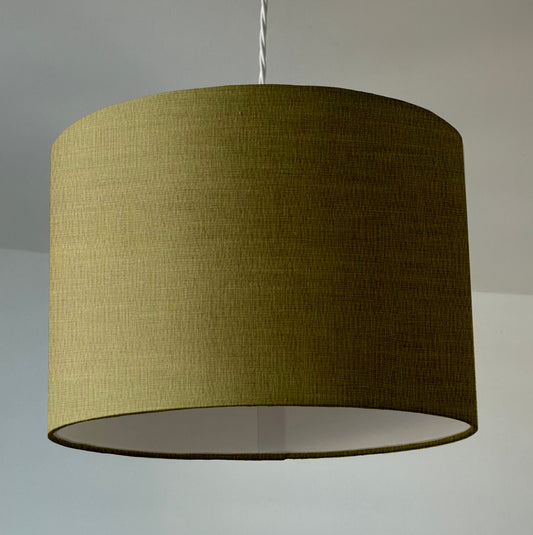 Chartreuse linen drum lampshade/ ceiling shade with a white lining