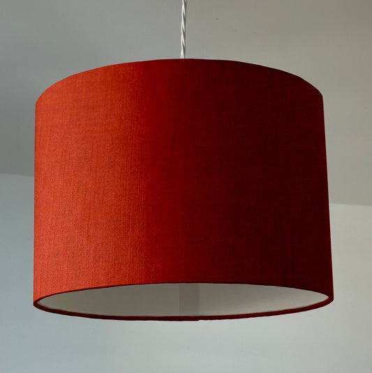 Orange linen drum lampshade/ ceiling shade with a white lining