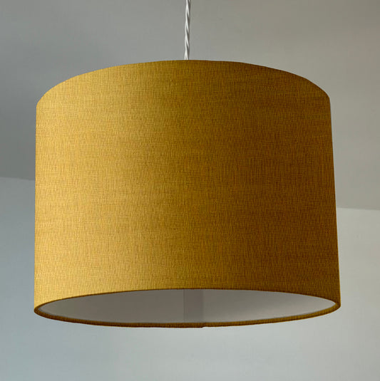 Mustard linen drum lampshade/ ceiling shade with a white lining