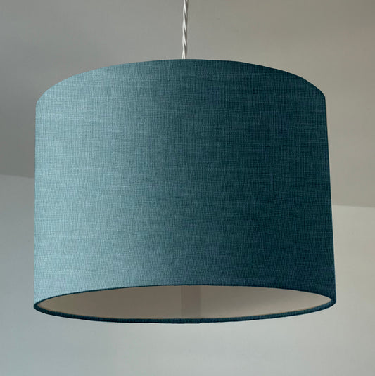 Light blue linen drum lampshade/ ceiling shade with a white lining