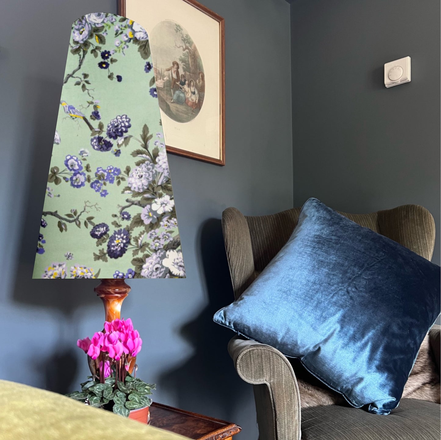 Purple floral velvet cone lampshade, extra tall lampshade