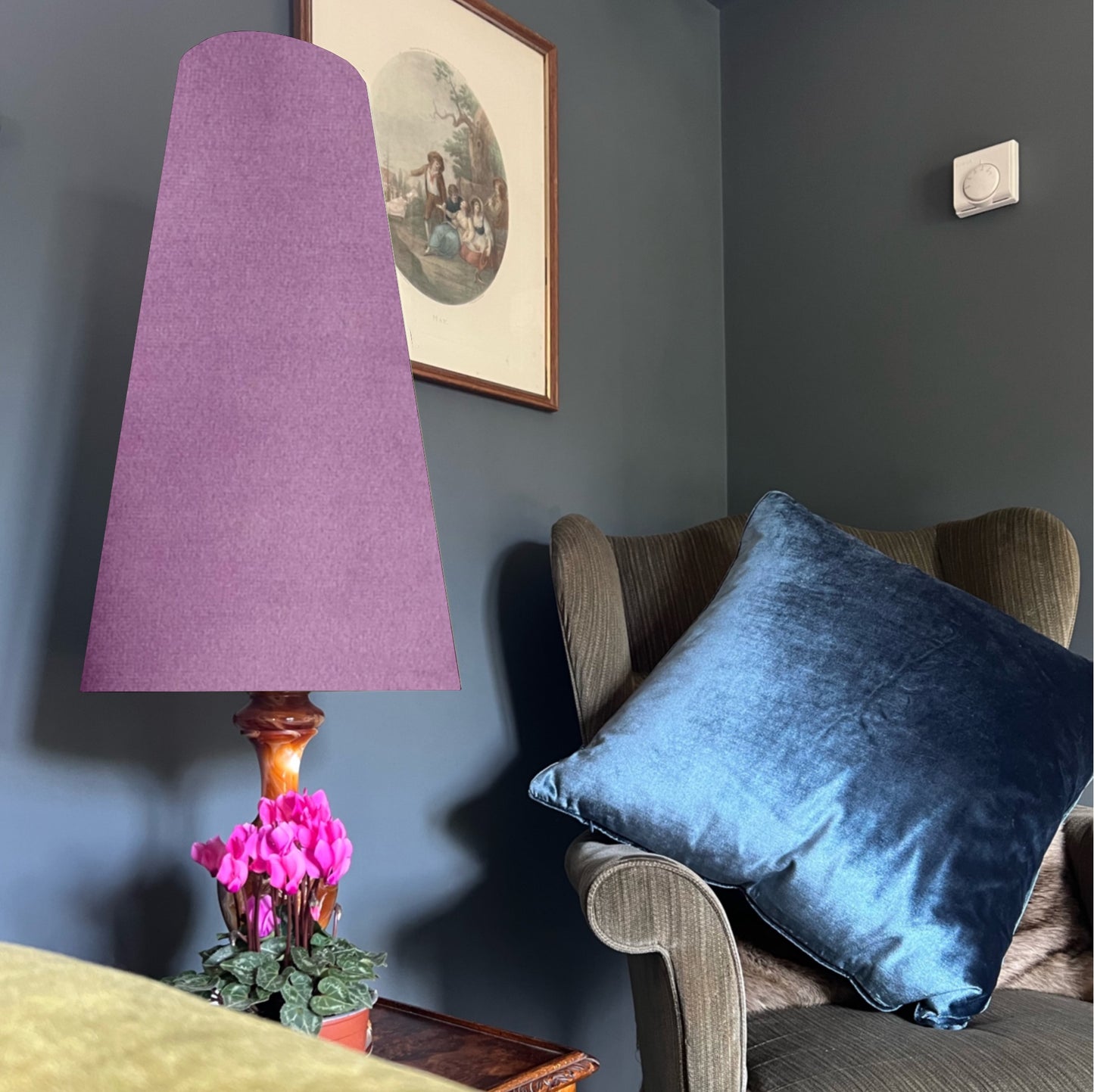 Lilac Velvet cone lampshade, extra tall lampshade