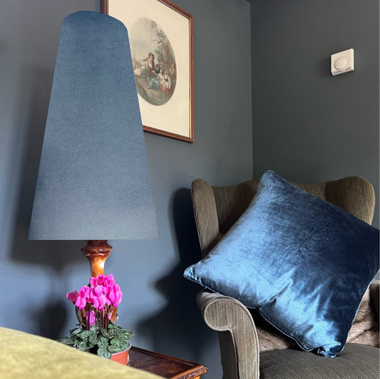 Baby blue Velvet cone lampshade, extra tall lampshade