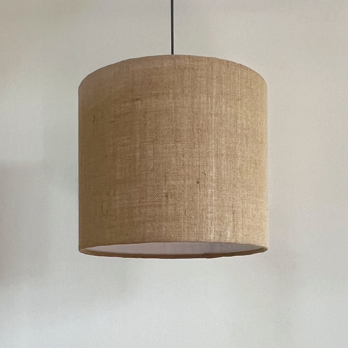 Hessian drum lampshade/ ceiling shade with a white lining