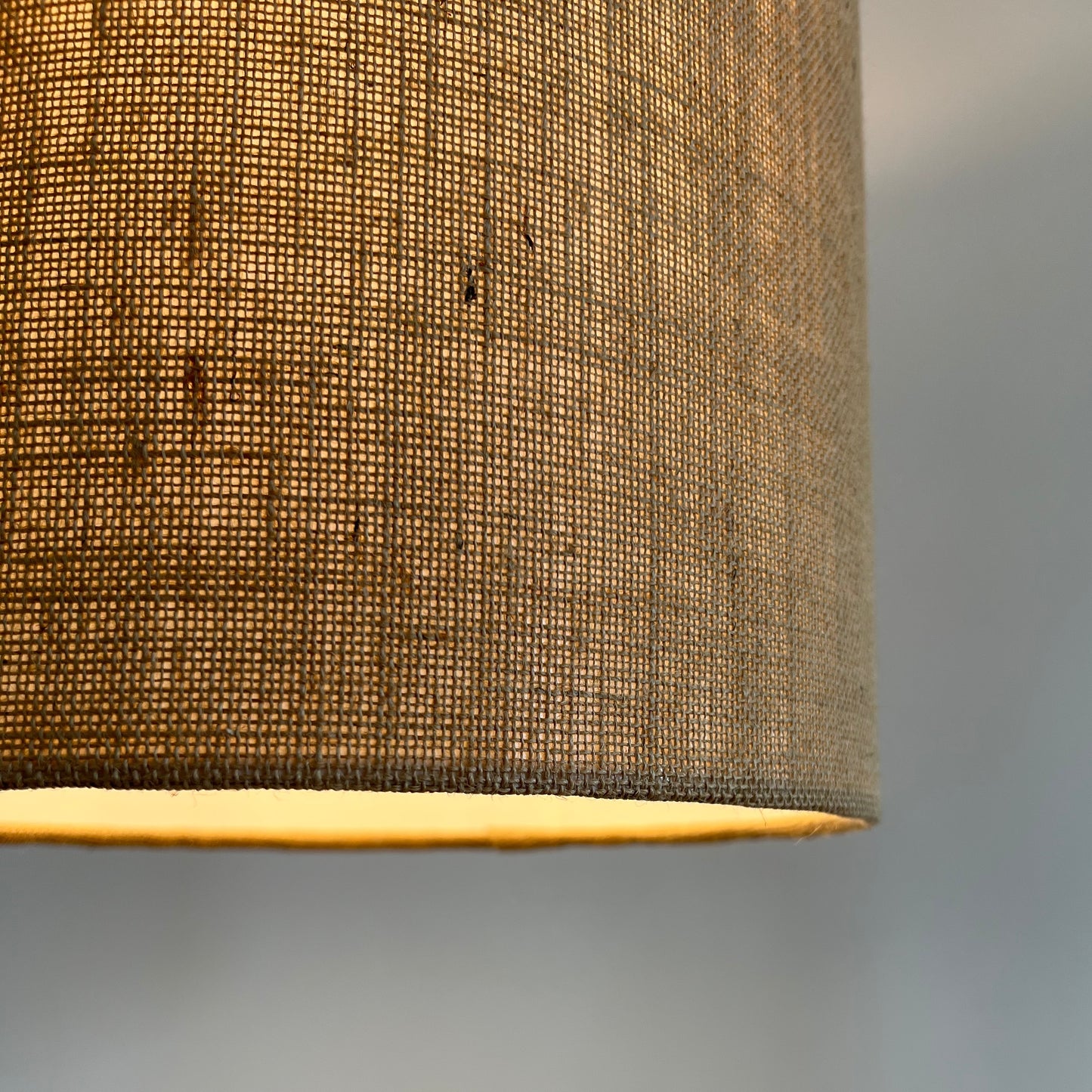 Hessian drum lampshade/ ceiling shade with a white lining