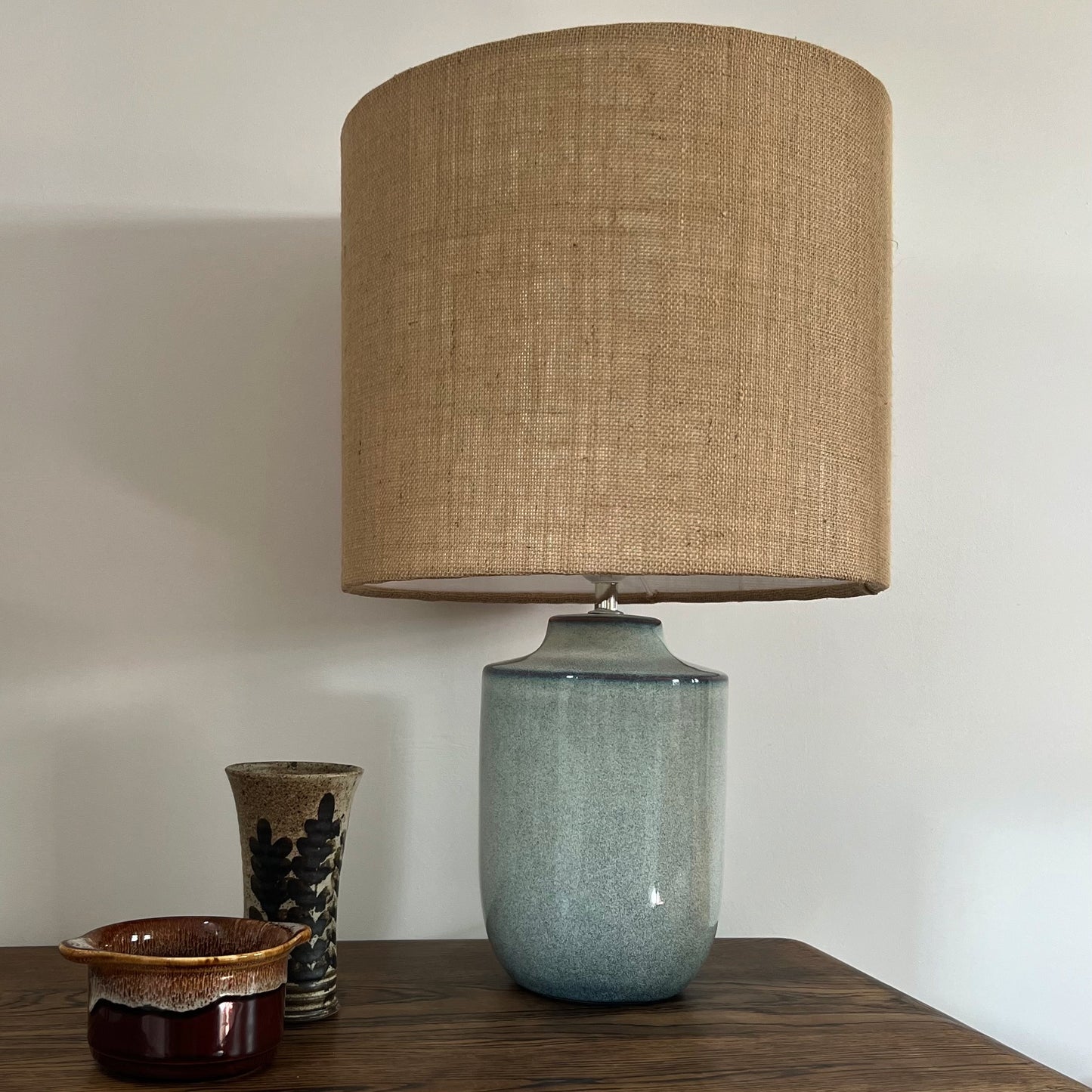 Hessian drum lampshade/ ceiling shade with a white lining