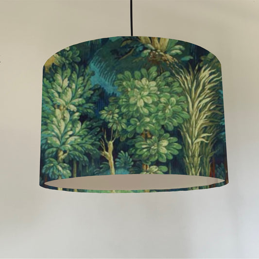 Forbidden forest velvet, drum lampshade /ceiling shade with a white lining