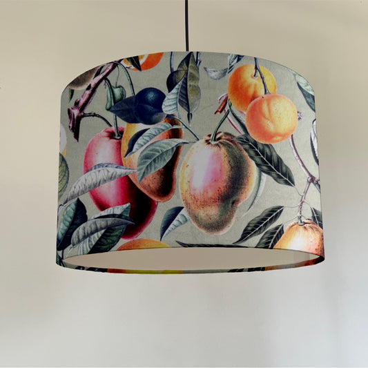 Summer fruit velvet drum lampshade / ceiling shade, with a white lining
