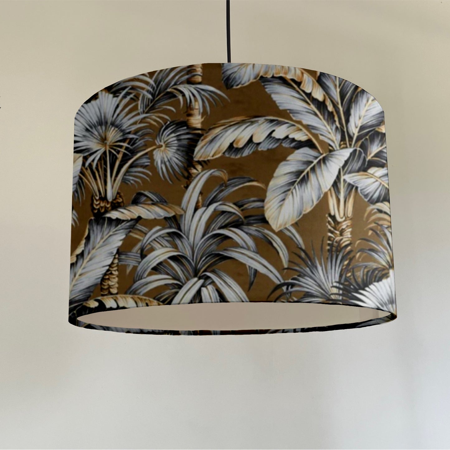 Tripura gold velvet, drum lampshade /ceiling shade with a white lining