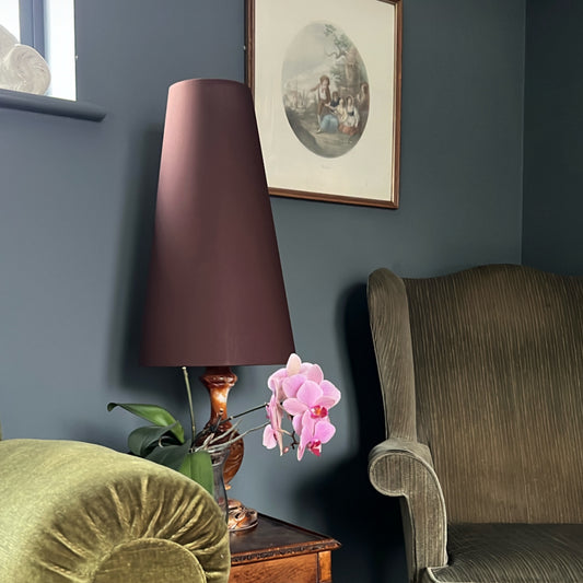 Brown cotton cone lampshade, extra tall lampshade