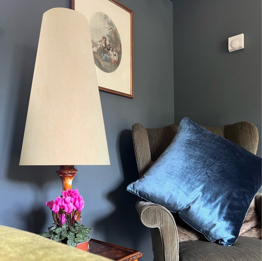Cream Velvet cone lampshade, extra tall lampshade