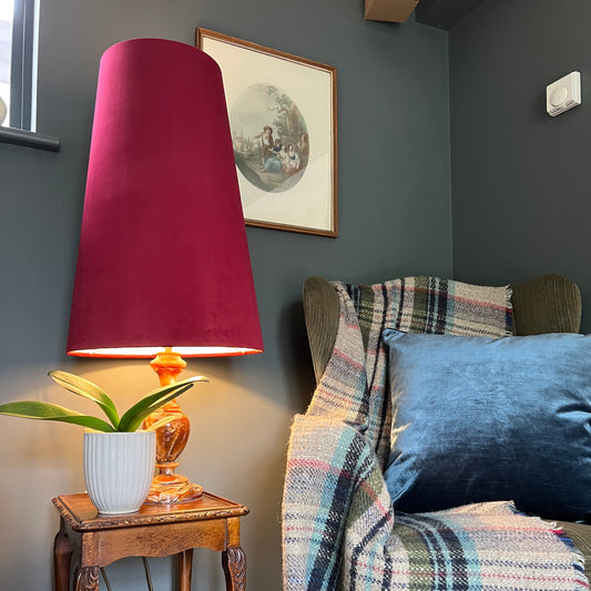 Red Velvet cone lampshade, extra tall lampshade