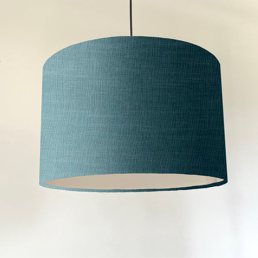 Teal linen drum lampshade/ ceiling shade with a white linin