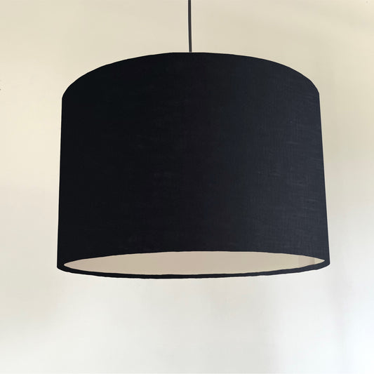 Black linen drum lampshade/ ceiling shade with a white lining