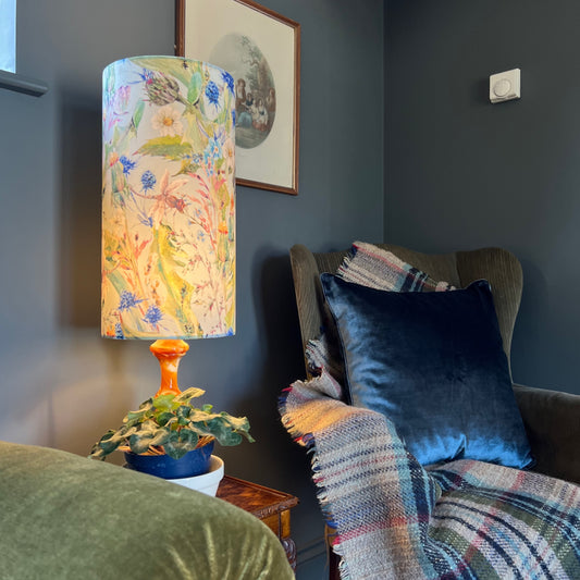 Spring garden velvet cylinder lampshade, extra tall lampshade
