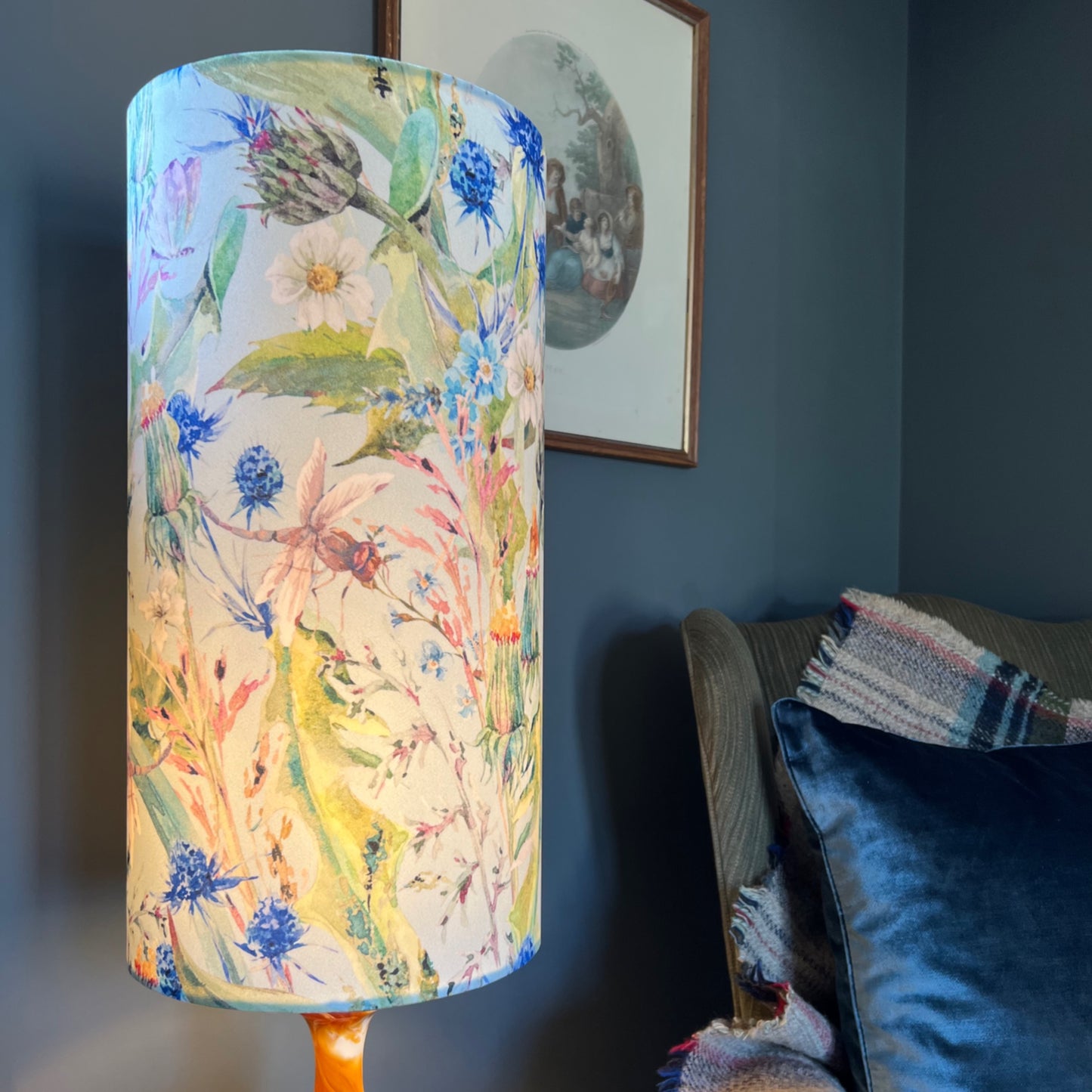 Spring garden velvet cylinder lampshade, extra tall lampshade