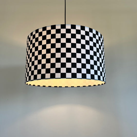 Checkerboard cotton drum lampshade/ ceiling shade with a white lining