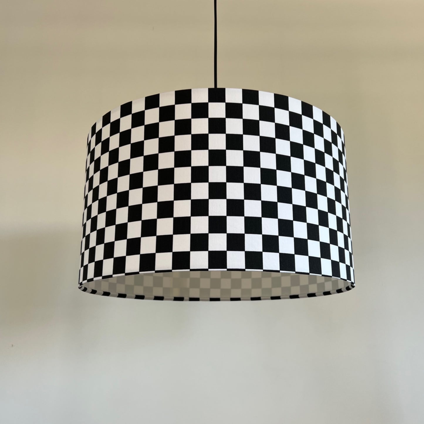 Checkerboard cotton drum lampshade/ ceiling shade with a white lining
