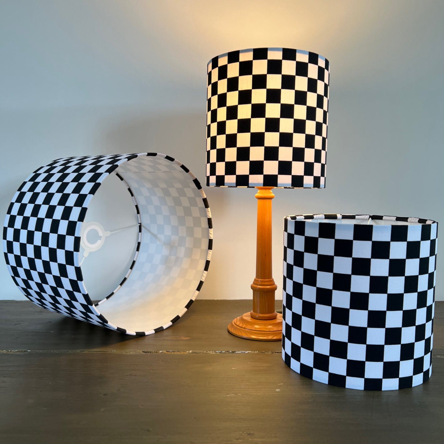 Checkerboard cotton drum lampshade/ ceiling shade with a white lining