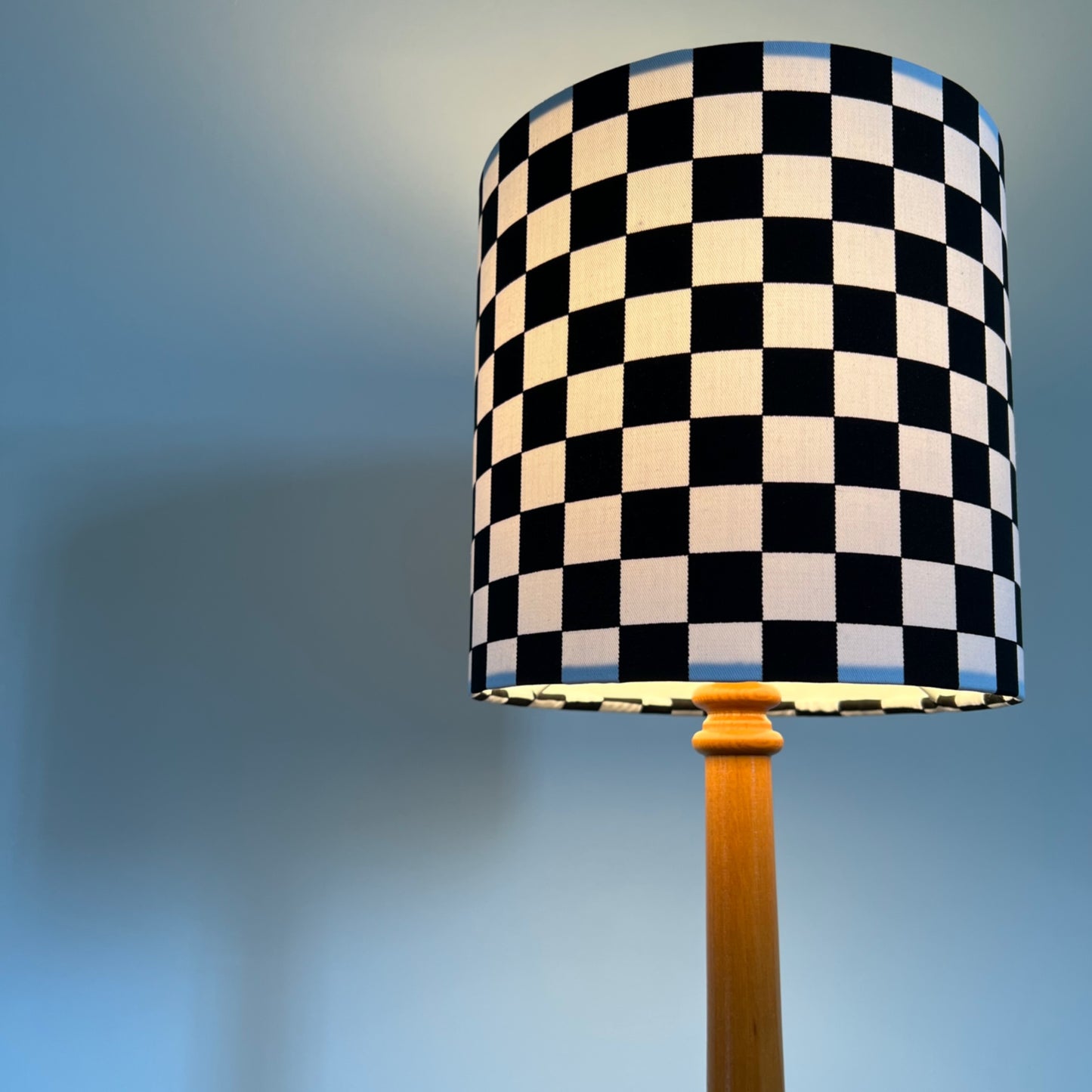 Checkerboard cotton drum lampshade/ ceiling shade with a white lining