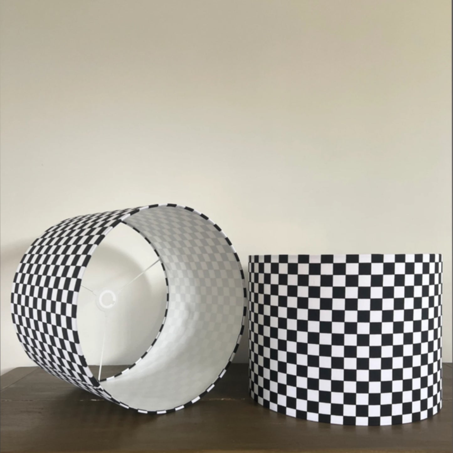 Checkerboard cotton drum lampshade/ ceiling shade with a white lining