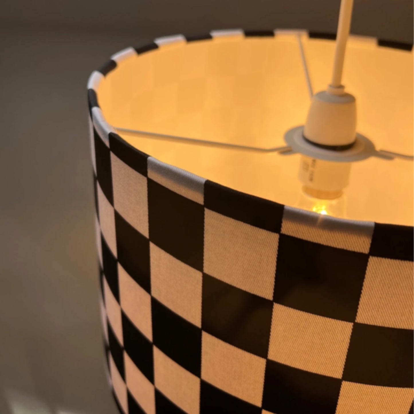 Checkerboard cotton drum lampshade/ ceiling shade with a white lining