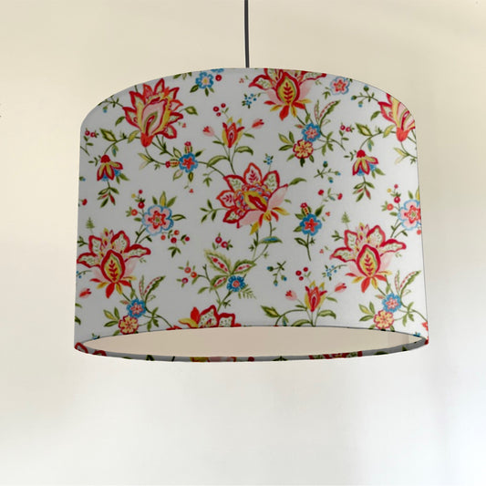 Ornella pink flowers cotton drum lampshade/ ceiling shade, with a white lining