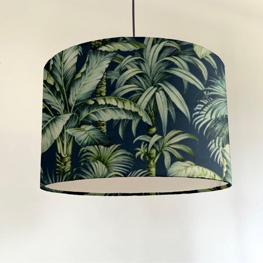 Tripura midnight velvet, drum lampshade /ceiling shade with a white lining