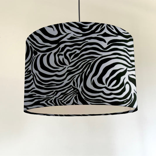 Zebra cotton drum lampshade/ ceiling shade with a white lining