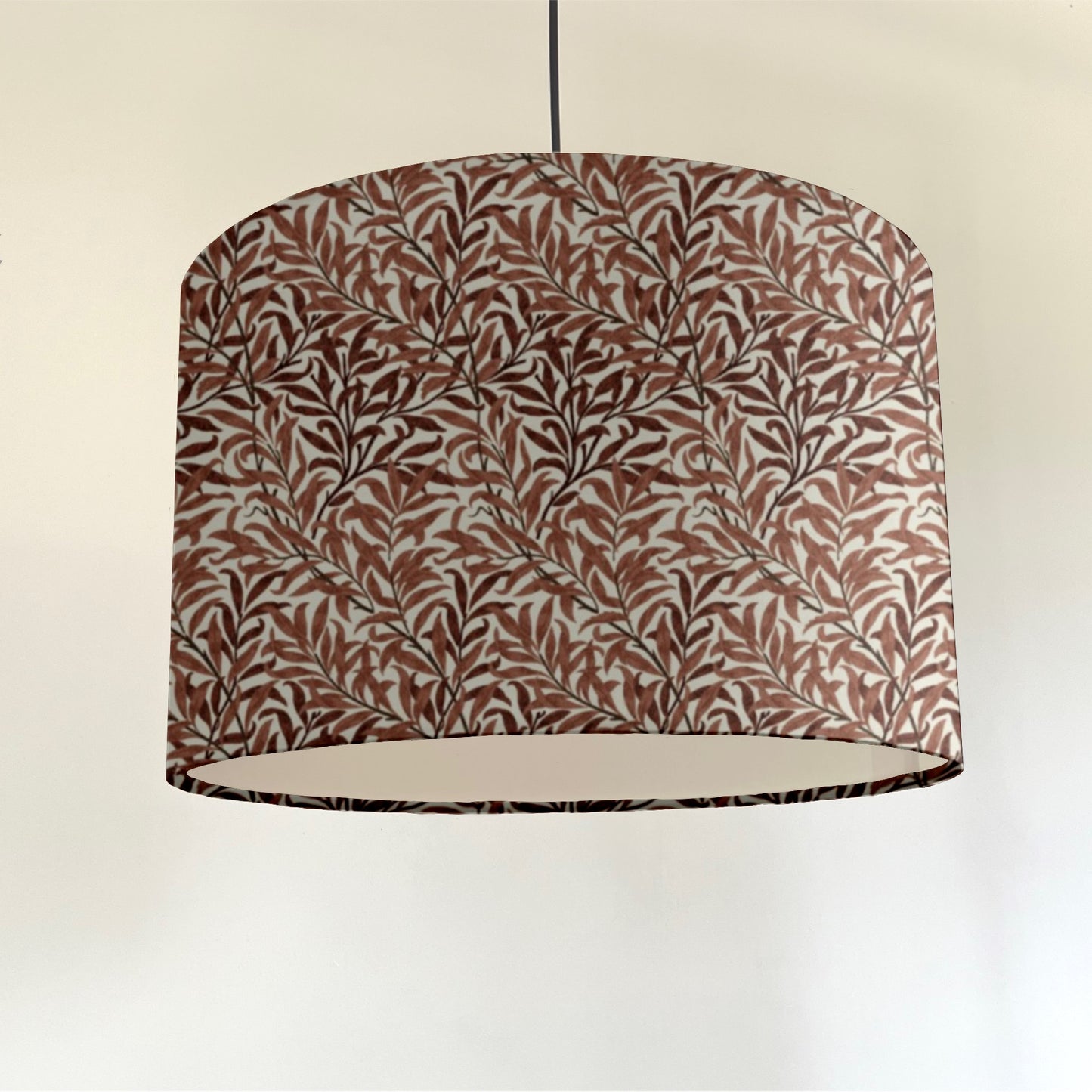 William Morris rust willow cotton drum lampshade/ ceiling shade with a white lining