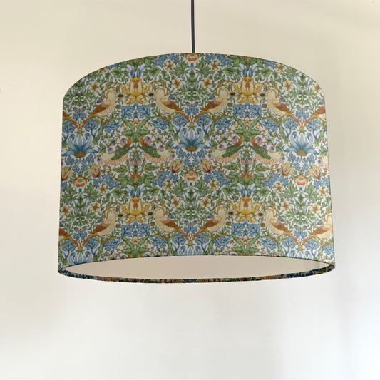 William Morris Sky strawberry thief cotton drum lampshade/ ceiling shade with a white lining