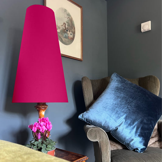 Cerise pink cotton cone lampshade, extra tall lampshade