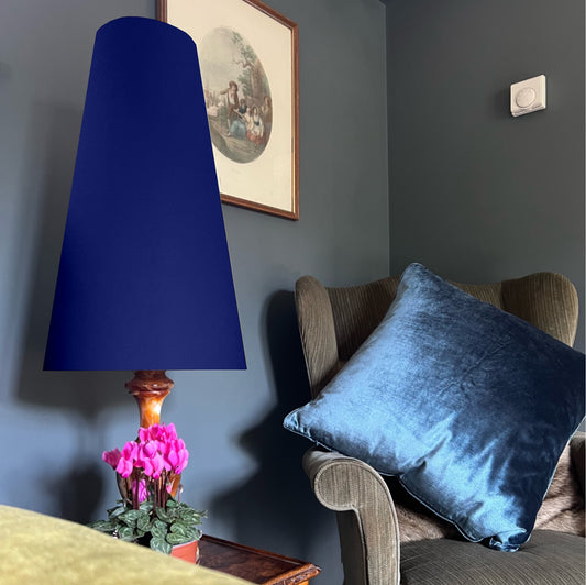 Royal blue cotton cone lampshade, extra tall lampshade