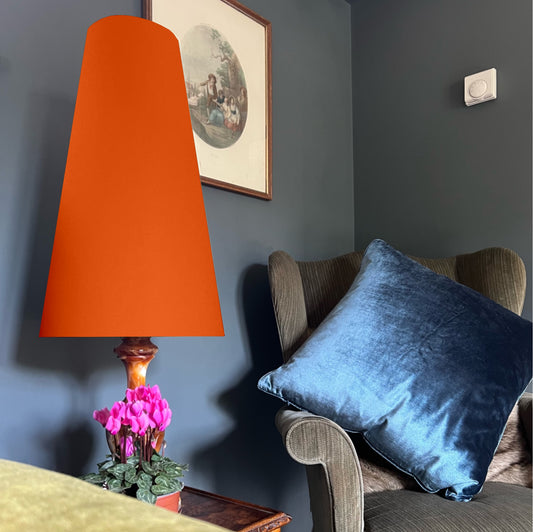 Bright orange cotton cone lampshade, extra tall lampshade
