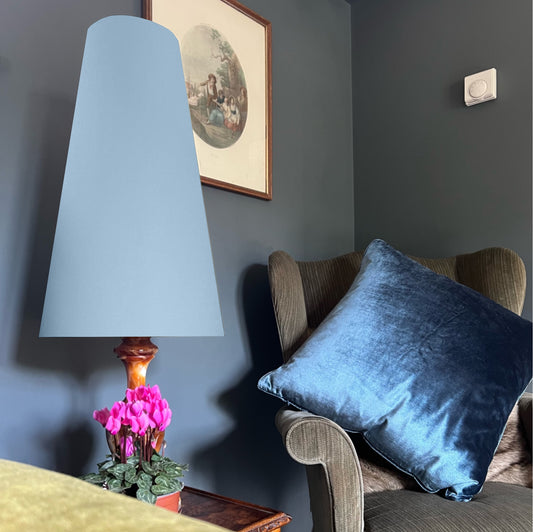 Light blue cotton cone lampshade, extra tall lampshade