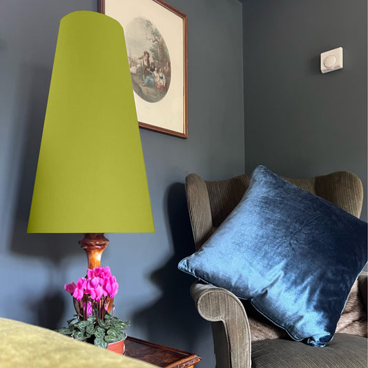 Chartreuse green cotton cone lampshade, extra tall lampshade