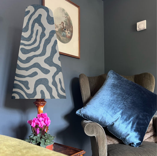 Blue wiggle cone lampshade, extra tall lampshade