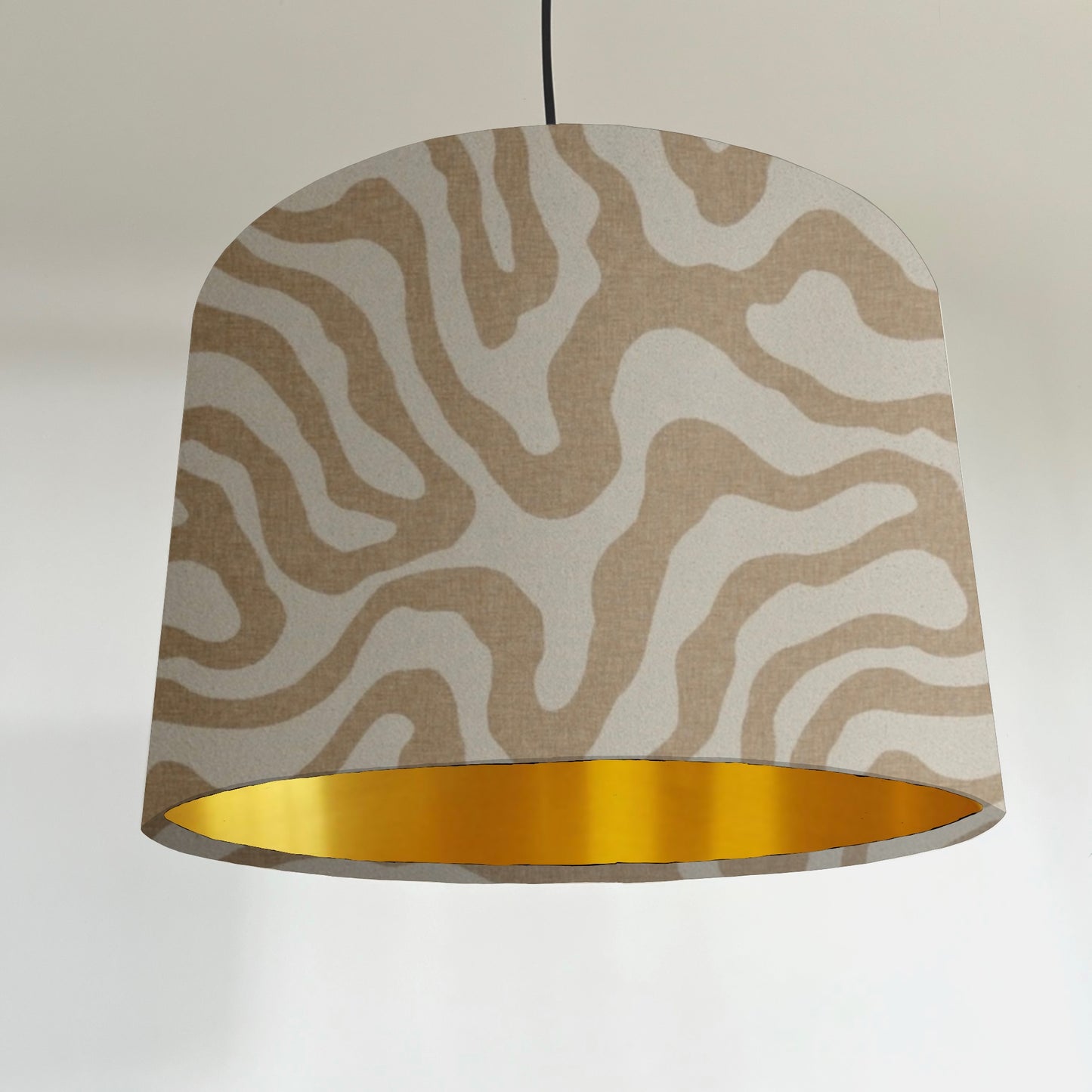 Ecru wiggle drum lampshade/ ceiling shade with a metallic brushed gold lining