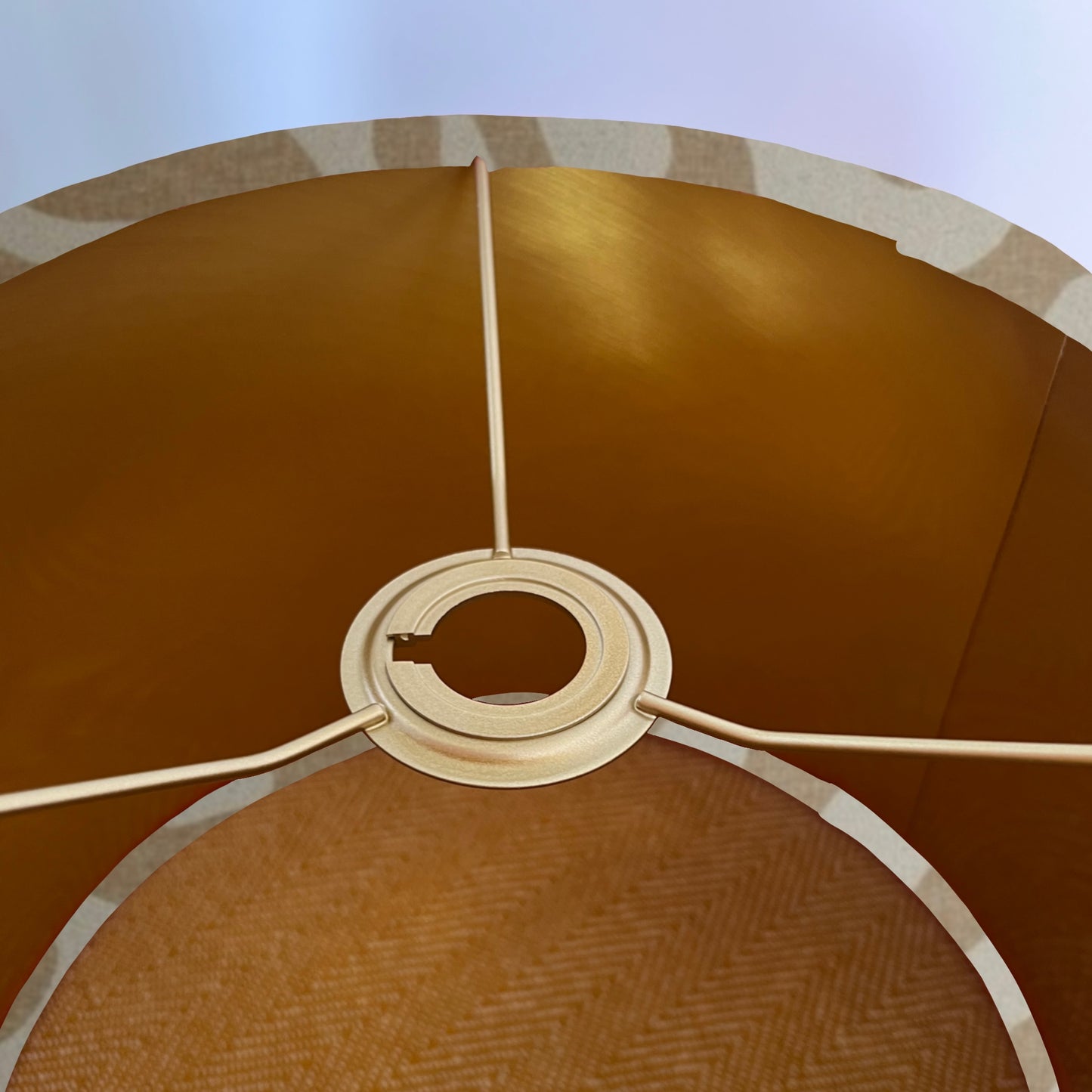 Ecru wiggle drum lampshade/ ceiling shade with a metallic brushed gold lining