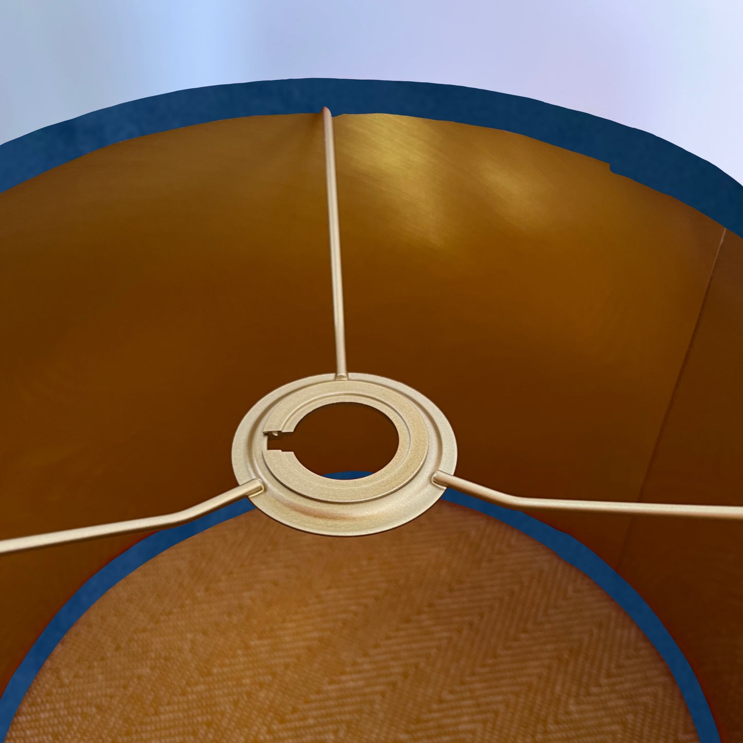 Navy velvet drum lampshade/ ceiling shade with a metallic brushed gold lining