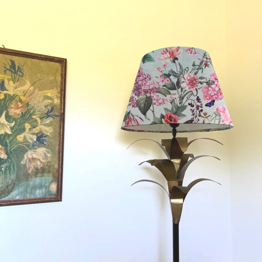 Butterfly floral velvet coolie lampshade/ ceiling shade, in light blue, empire lampshade