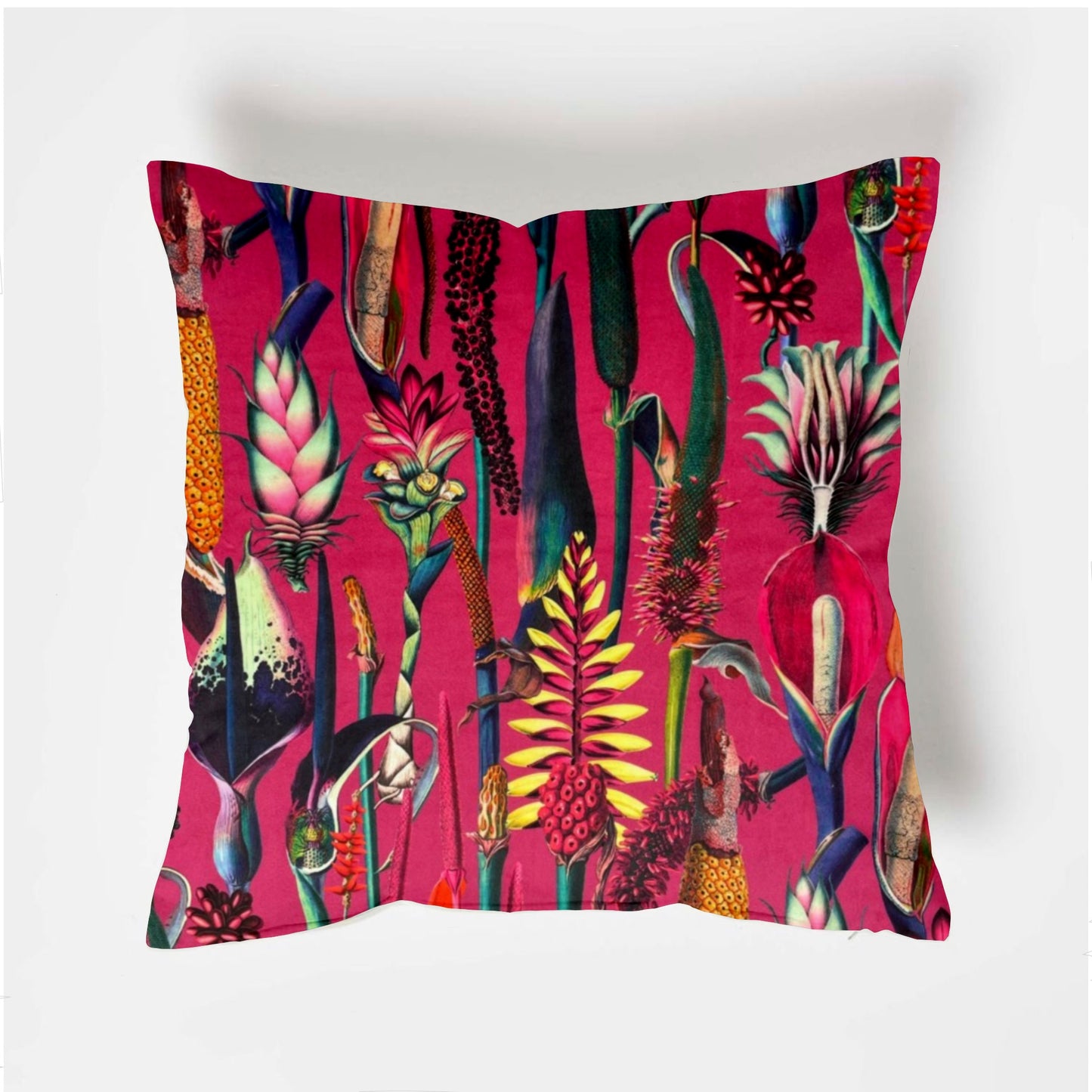 Cerise botanical velvet throw cushion